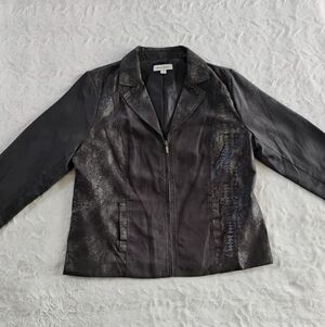 Studio Works Gray Faux Suede Snake Print Lightweight Jacket Blazer